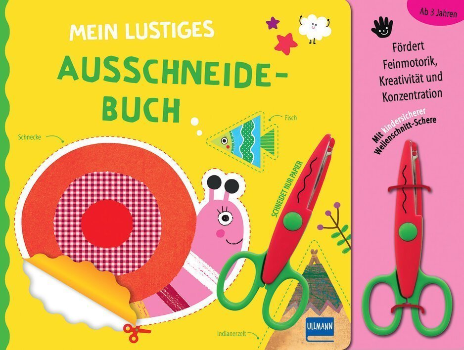 Mein lustiges Ausschneidebuch mit bunten Illustrationen und kindgerechter Schere zur Förderung von Kreativität und Feinmotorik für Kinder ab 3 Jahren.