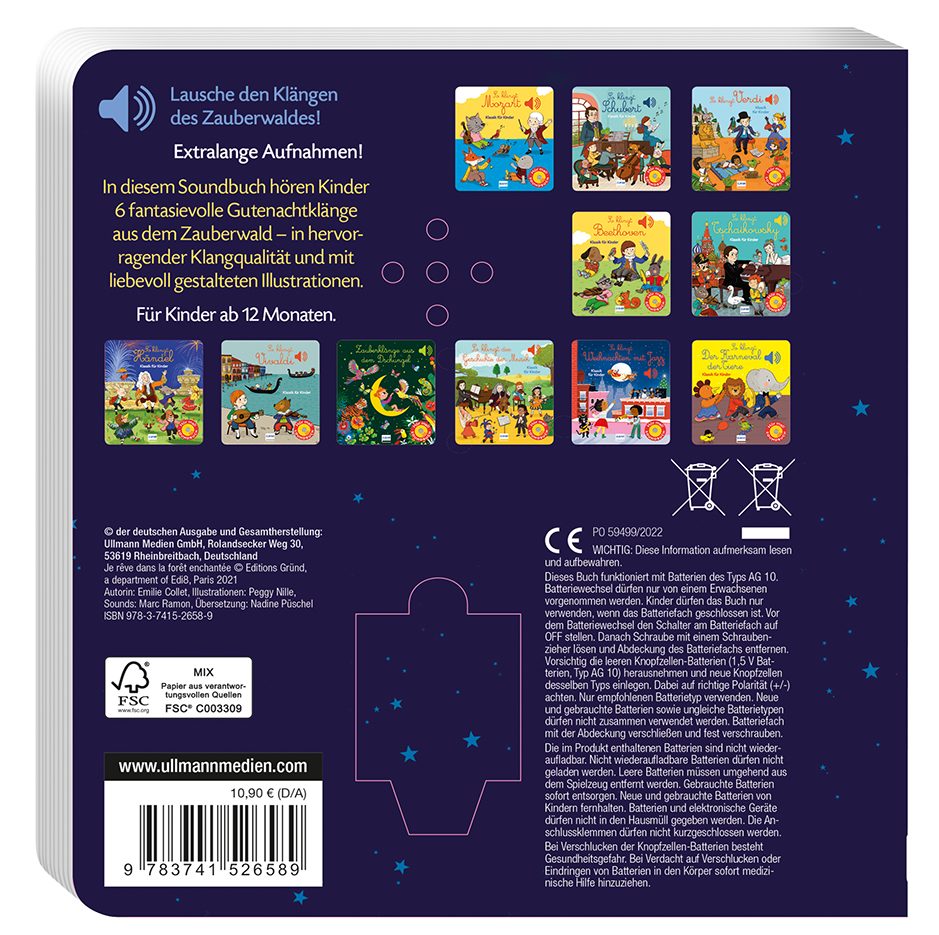 Soundbuch für Kinder ab 12 Monaten mit 6 fantasievollen Gute-Nacht-Klängen aus dem Zauberwald, liebevoll gestalteten Illustrationen und hochwertigen Klangaufnahmen.