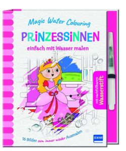 Magic Water Colouring Buch "Prinzessinnen" mit wasseraktivem Stift, ideal für Kinder, um 16 Bilder einfach mit Wasser zu malen und immer wieder auszumalen.