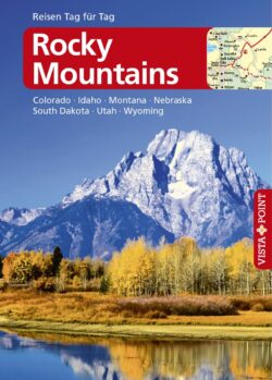 Buchcover über die Rocky Mountains mit dem Titel "Reisen Tag für Tag", das majestätische Berglandschaften und herbstliche Farben zeigt, ideal für Reisefans und Naturliebhaber.
