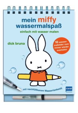mein miffy wassermalspaß von dick bruna, ein Malbuch mit 16 wiederverwendbaren Wasserbildern und einem nachfüllbaren Wassertankstift, ideal für kreatives Malen mit Wasser für Kinder.
