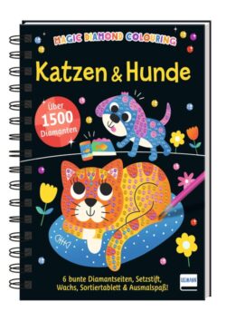 Kunstbuch mit Katzen- und Hundemotiven sowie über 1500 Diamanten zum Ausmalen und Basteln.
