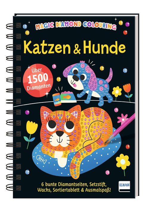 Kunstbuch mit Katzen- und Hundemotiven sowie über 1500 Diamanten zum Ausmalen und Basteln.