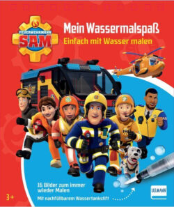 Mein Wassermalspaß mit Feuerwehrmann Sam, einem Malbuch für Kinder ab 3 Jahren, zeigt die beliebten Charaktere und ein Feuerwehrauto auf dem Cover, das zum kreativen Malen mit Wasser einlädt.