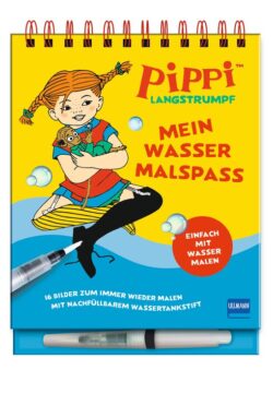 Pippi Langstrumpf Malbuch mit Wasser-Malspaß und nachfüllbarem Wasserstift, 16 wiederverwendbare Bilder.