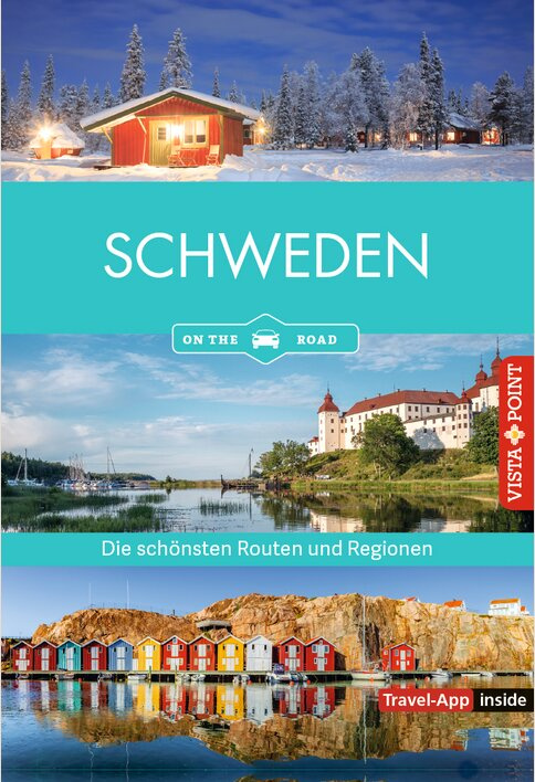 Schweden Reiseführer mit atemberaubenden Landschaften, schneebedeckten Hütten, historischen Schlössern und bunten Hafenhäusern, ideal für die Planung der schönsten Routen und Regionen in Schweden.