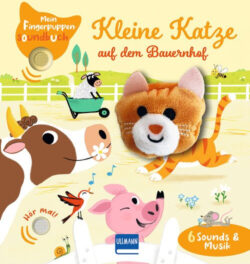 Kleine Katze auf dem Bauernhof, interaktives Fingerpuppen-Soundbuch mit bunten Tierillustrationen und Geräuschknöpfen, ideal für Kleinkinder.