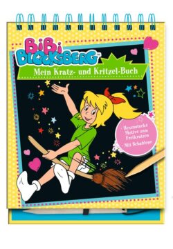 Bibi Blocksberg Kratz- und Kritzelbuch mit bunten Motiven und Schablonen für kreative Kinder.