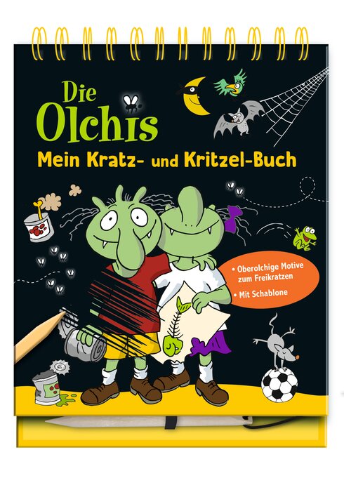 Die Olchis, Mein Kratz- und Kritzel-Buch mit bunten Illustrationen und Schablonen zum Freikratzen.