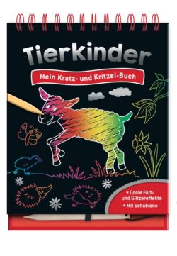 Buntes Kratz- und Kritzelbuch für Kinder mit Tiermotiven und kreativen Gestaltungsmöglichkeiten.