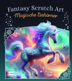 Magisches Einhorn in fantasievoller Landschaft mit bunten Farben und schimmernden Effekten.