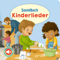 Soundbuch mit Kindern, die beim Backen helfen, inklusive Zutaten wie Mehl und einem Backutensil.